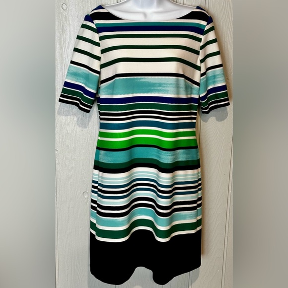 Eliza J Dresses & Skirts - Eliza J Striped Midi Dress in Green, Blue, and Black